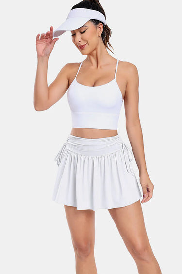 White High-Rise Adjustable Drawstring Active Skirt